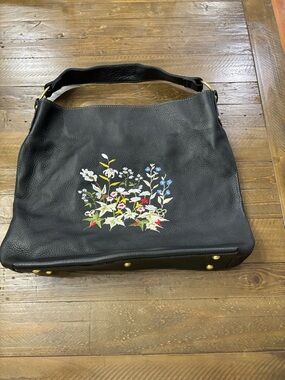 Amerileather Floral Embroidered Leather Hobo Bag
